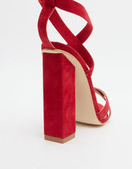 Mary Red Tie Up Block Heeled Sandals